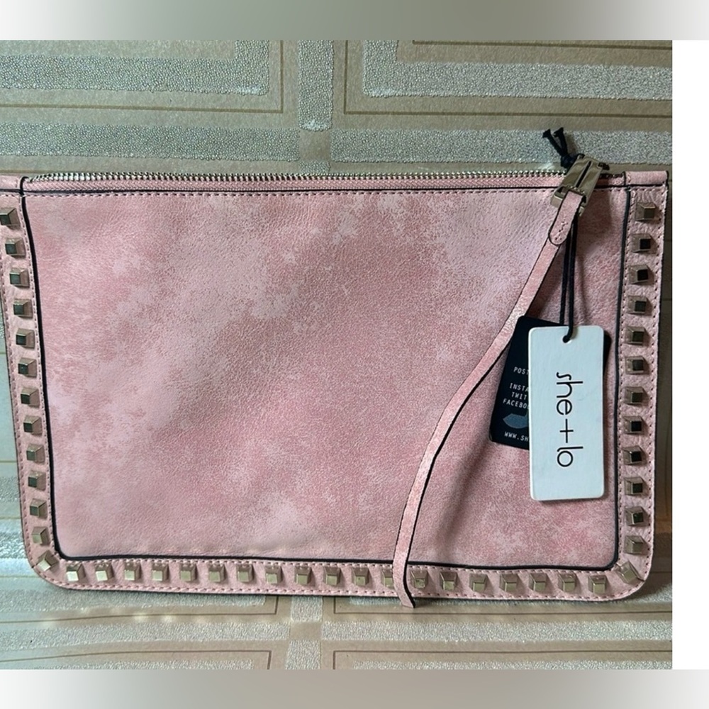 - NWT with Tag She + Lo Pink Studded Clutch Bag
